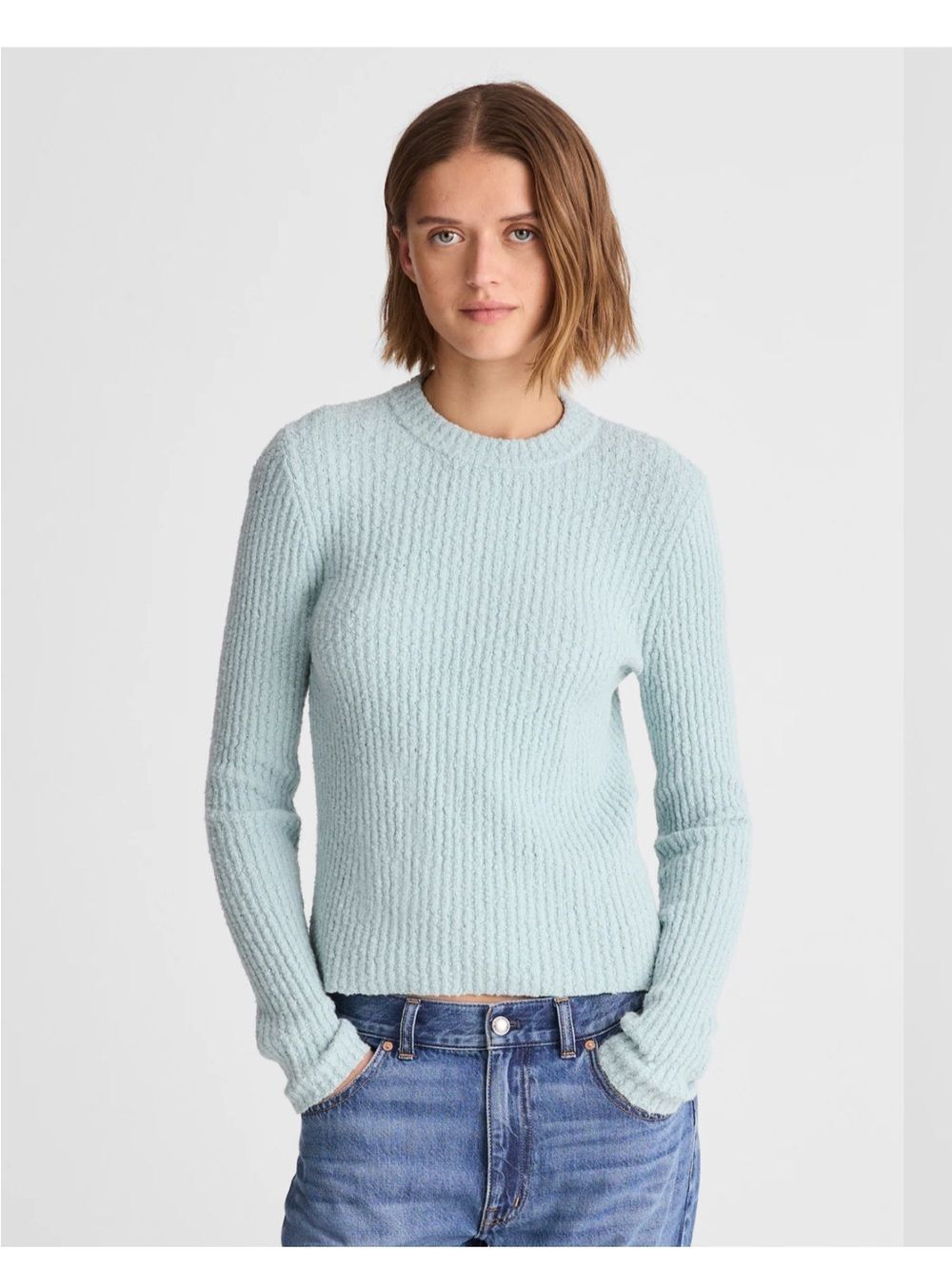 Madewell Boucle Knit Light Blue Ribbed Sweater Size Small NWT